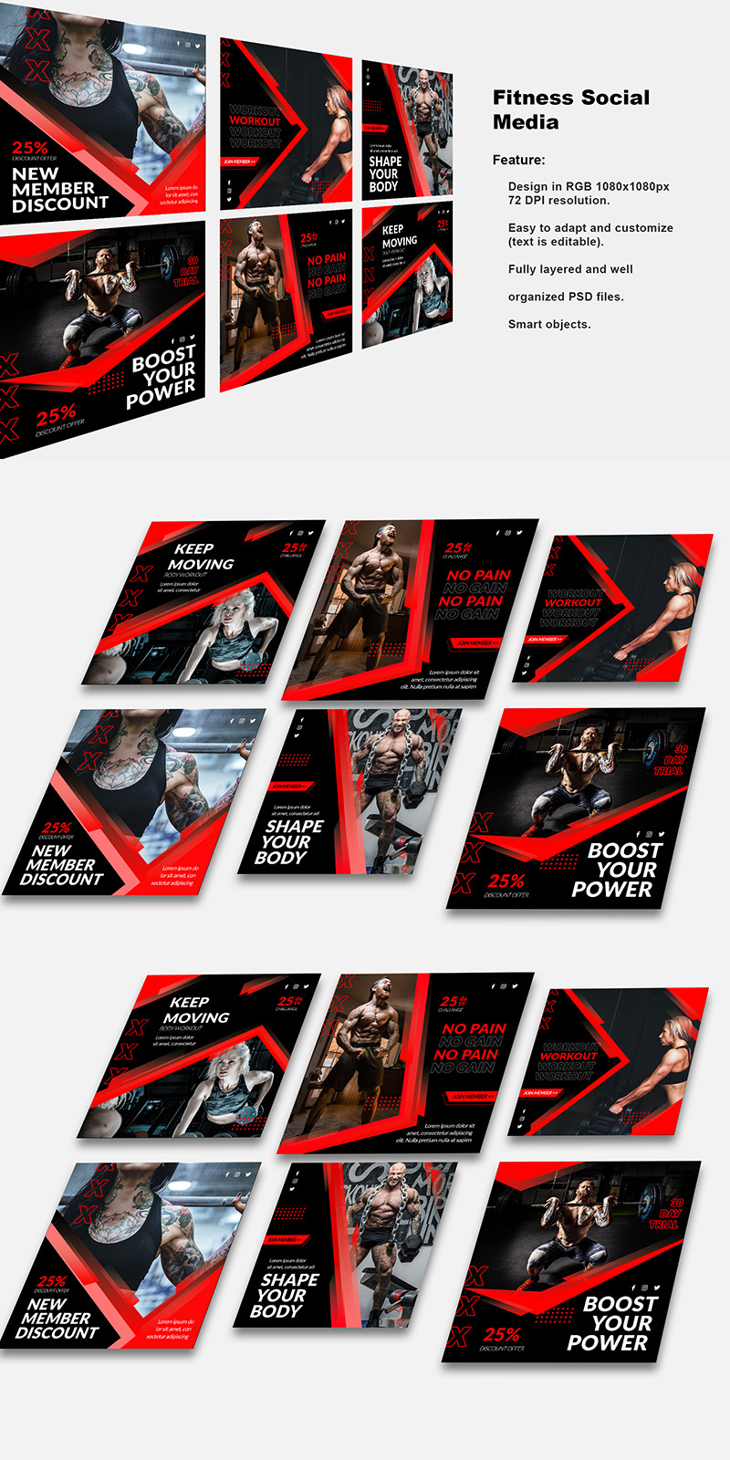 Gym & Fitness Instagram Post Template - Features Image 1