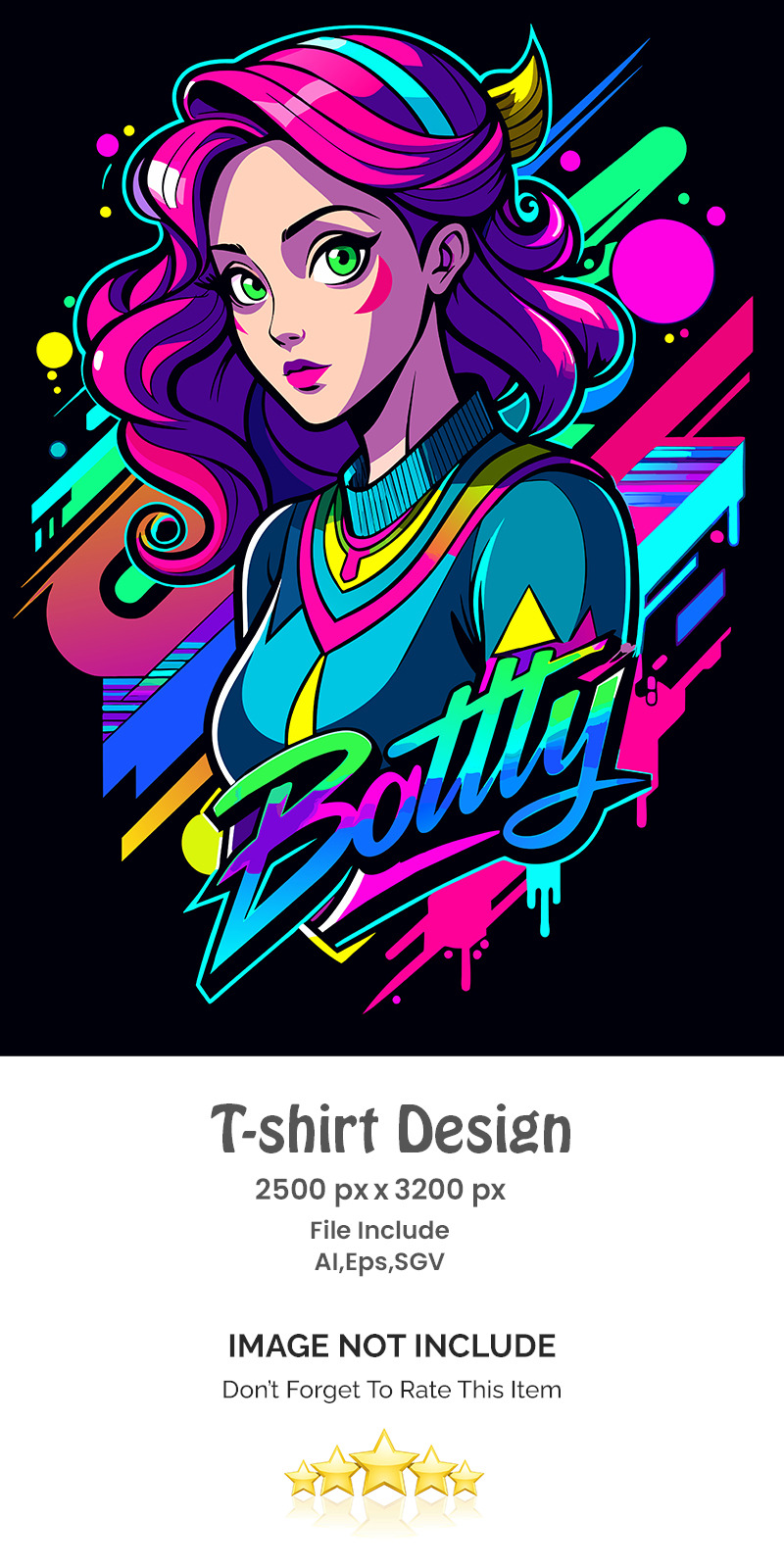 T恤女孩Botty涂鸦设计充满活力的色彩a (2) - Features Image 1