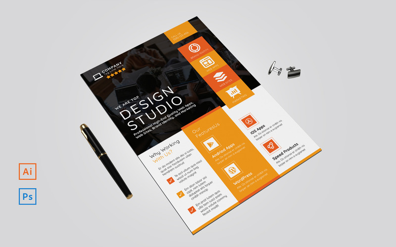 Multipurpose Printable A4 Design Company Studio Flyer PSD - Features Image 5