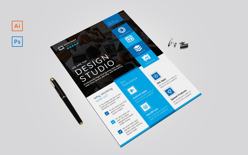 Multipurpose Printable A4 Design Company Studio Flyer PSD - Features Image 4