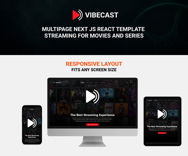 VibeCast - Next js 15 Streaming Template with Tailwind CSS, ShadCN UI, Swiper Carousels - Features Image 1