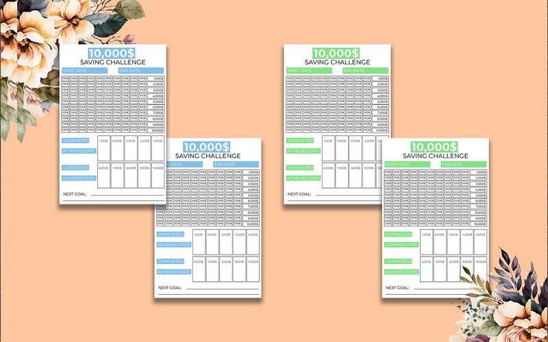 10K Saving Challenge Journal Planner Kdp Interior in 3 verschiedenen Farben - Eigenschaften Bild 1