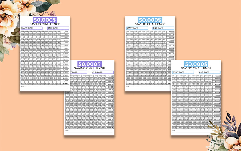 50K Saving Challenge Journal Planner Kdp Interior in 3 Farben - Eigenschaften Bild 1