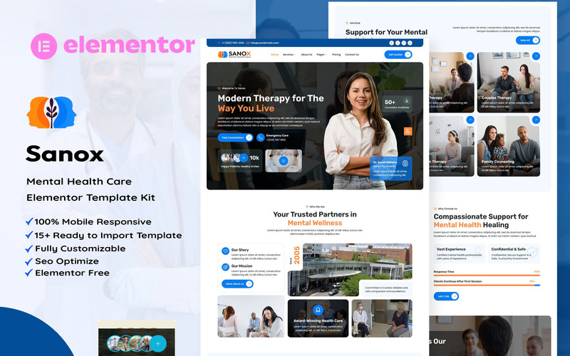 Sanox - Kit Elementor para el cuidado de la salud mental - Características Imagen 1
