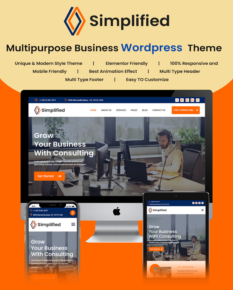 Simplified Multipurpose Business WordPress Theme - Features Image 1