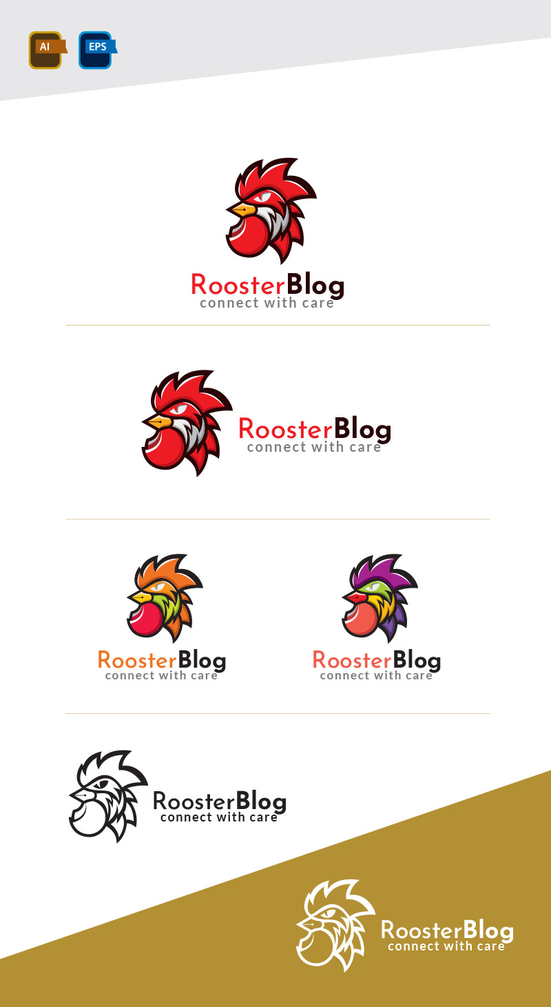 Modello di progettazione del logo del blog del gallo - Caratteristiche Immagine 1