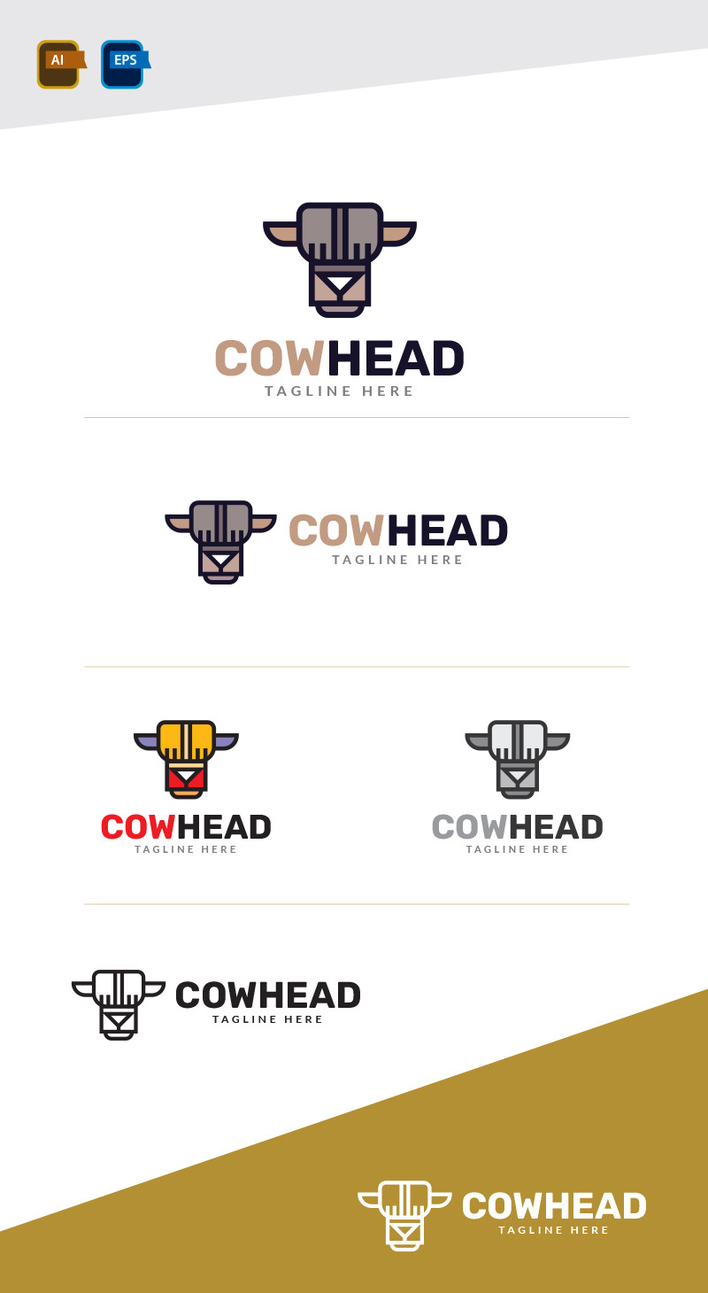 Modello di progettazione del logo della testa di mucca - Caratteristiche Immagine 1
