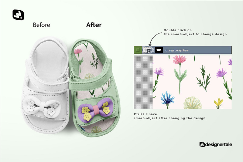 Мокап детских сандалий Topview с бантом - Features Image 2