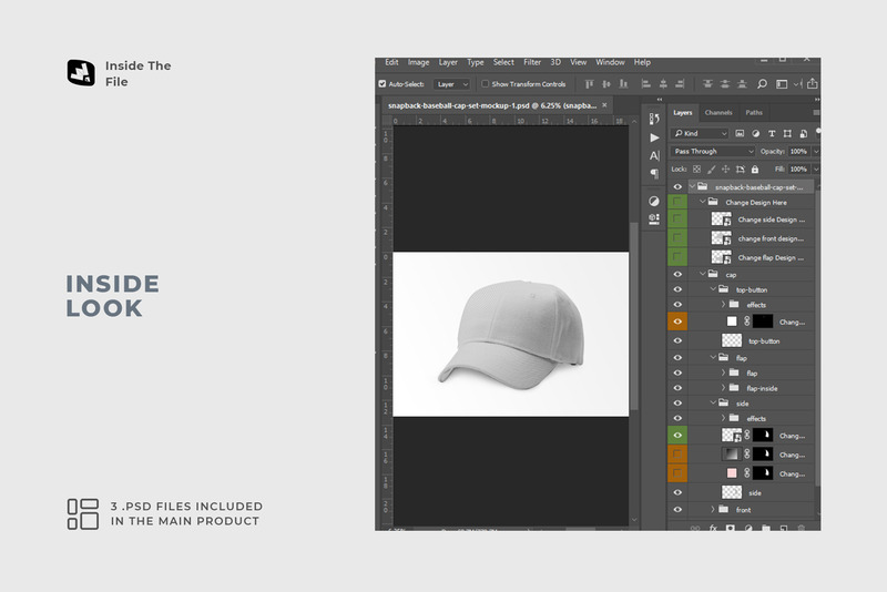 Snapback Baseball Cap Set Mockup - Features Image 4