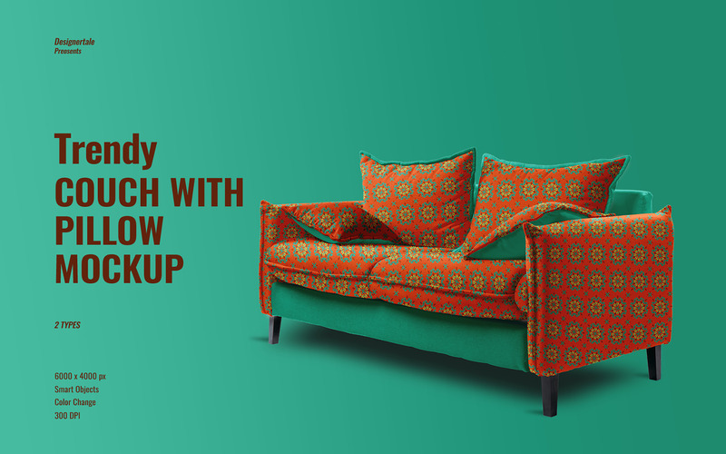 Trendy Couch With Pillow Mockup - Features Image 1