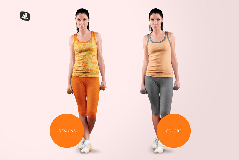 Female Sleeveless Gym Outfit Mockup - Features Image 4