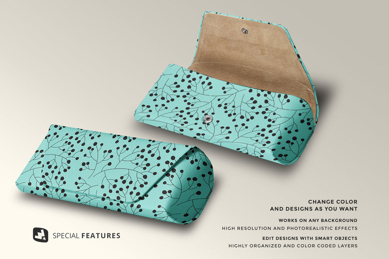 Mockup di scatola per occhiali in pelle - Caratteristiche Immagine 8