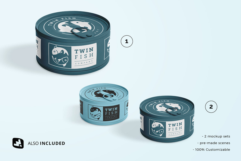 Mockup di imballaggio alimentare in lattina circolare - Caratteristiche Immagine 4