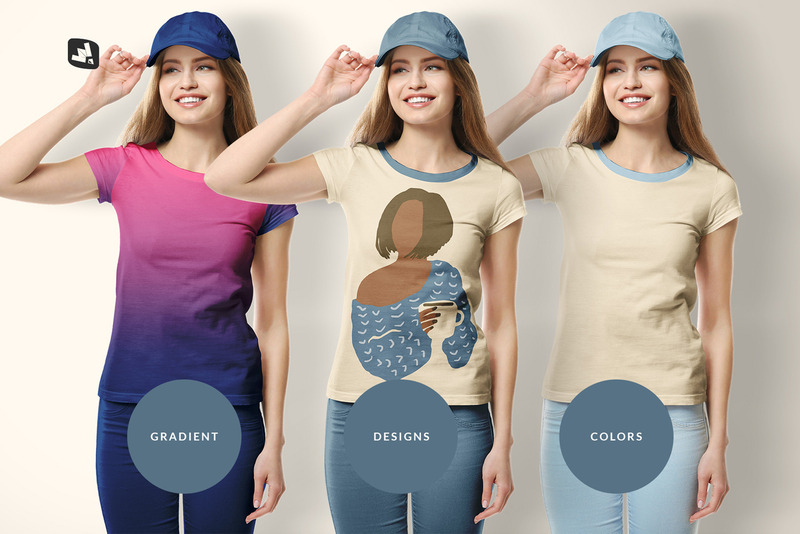 T-shirt damski z czapką makieta - Obraz funkcji 4