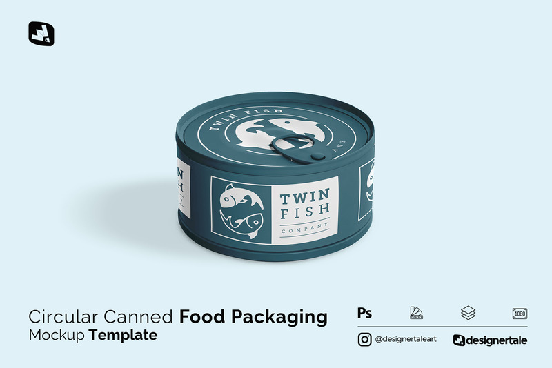 Mockup di imballaggio alimentare in lattina circolare - Caratteristiche Immagine 1
