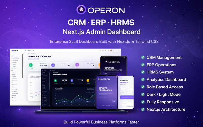 OPERON - Dashboard Next.js per CRM, ERP, HRMS e modello di amministrazione SaaS - Caratteristiche Immagine 1