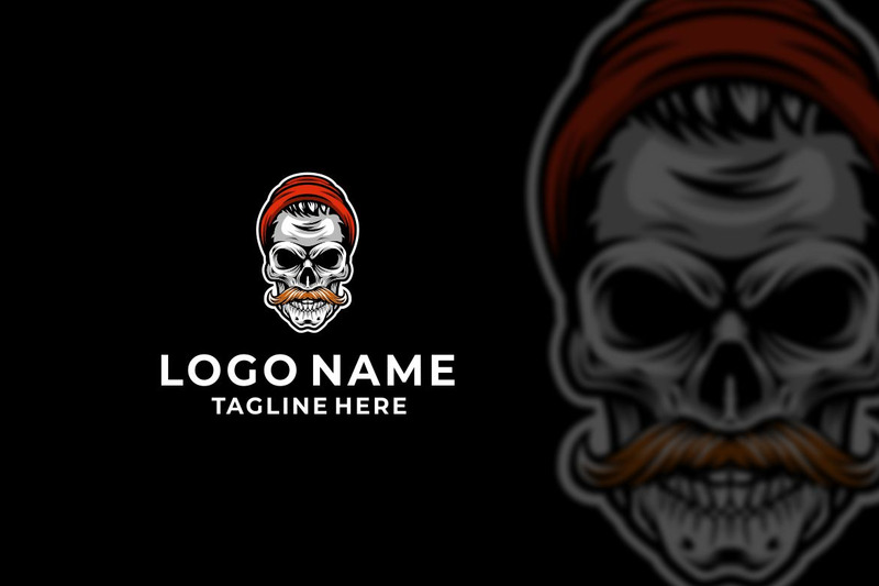 Hipster skalle grafisk logotypdesign - Features Image 1