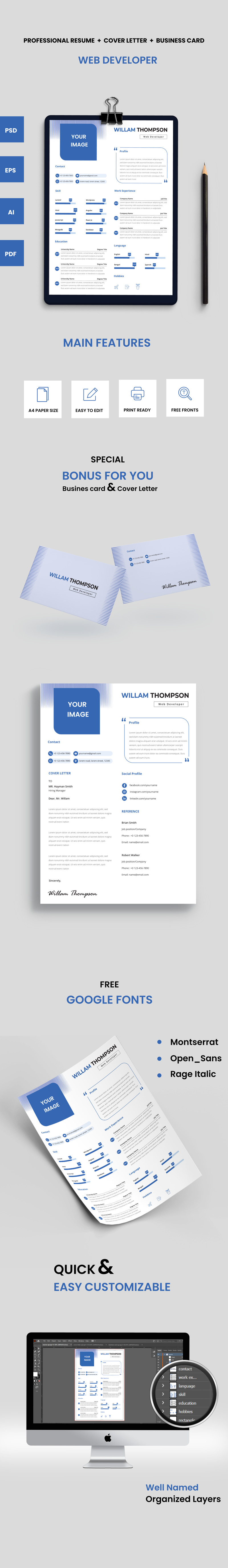 Willam Thompson - Web Developer Clean Resume Template - Features Image 1