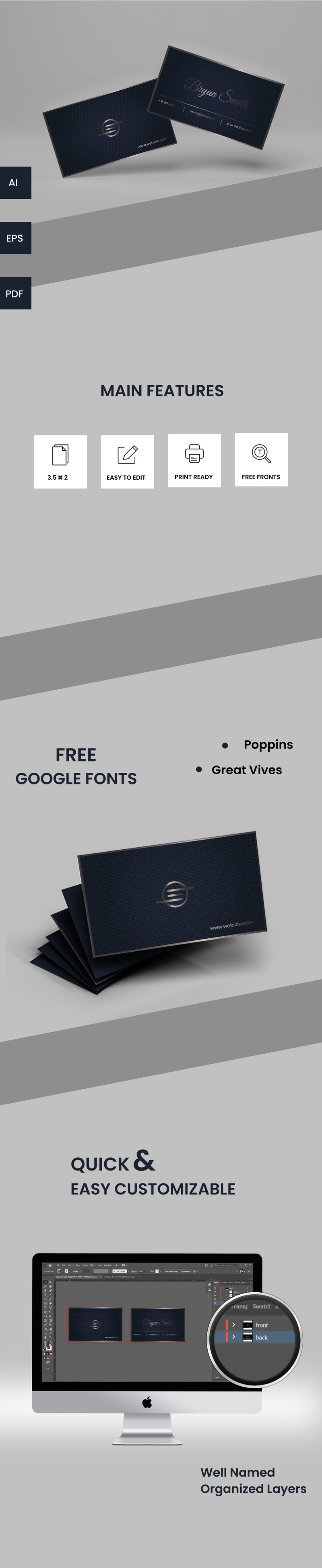 Silver and Blue Business Card - Corporate Identity Template - Features Image 1