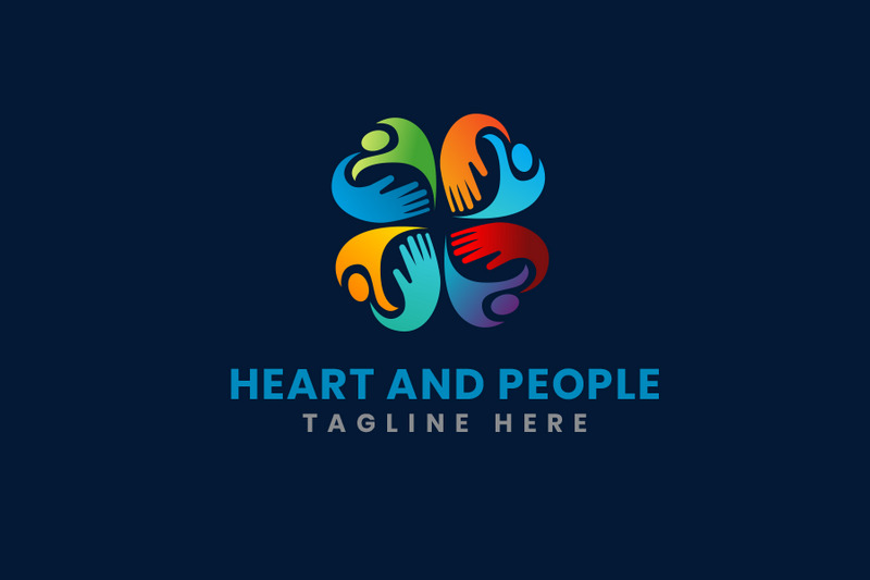 Modello di logo della mano e del cuore della gente - Caratteristiche Immagine 1