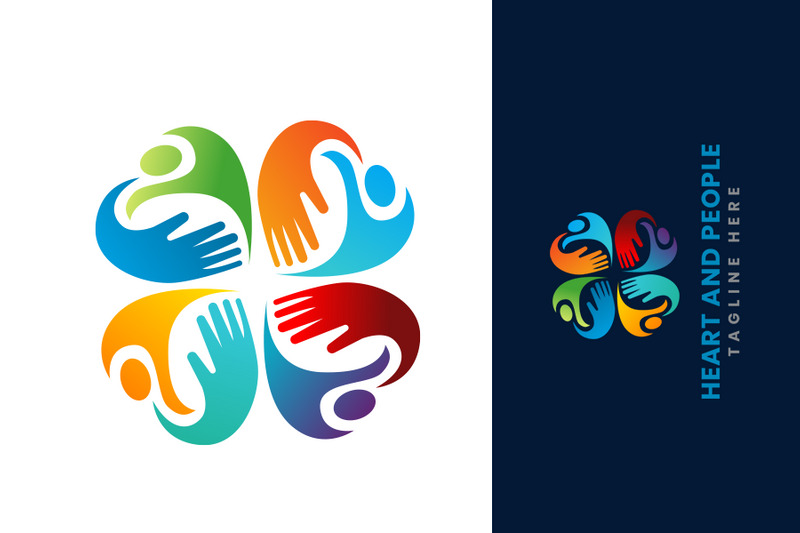Modello di logo della mano e del cuore della gente - Caratteristiche Immagine 2