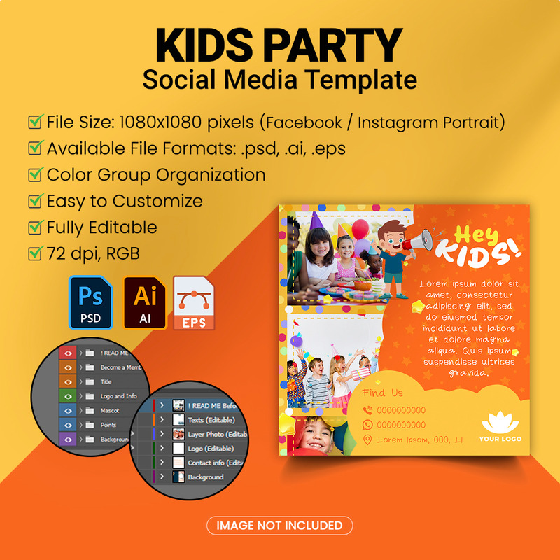 Kids Party feed Social Media Template - Features Image 1