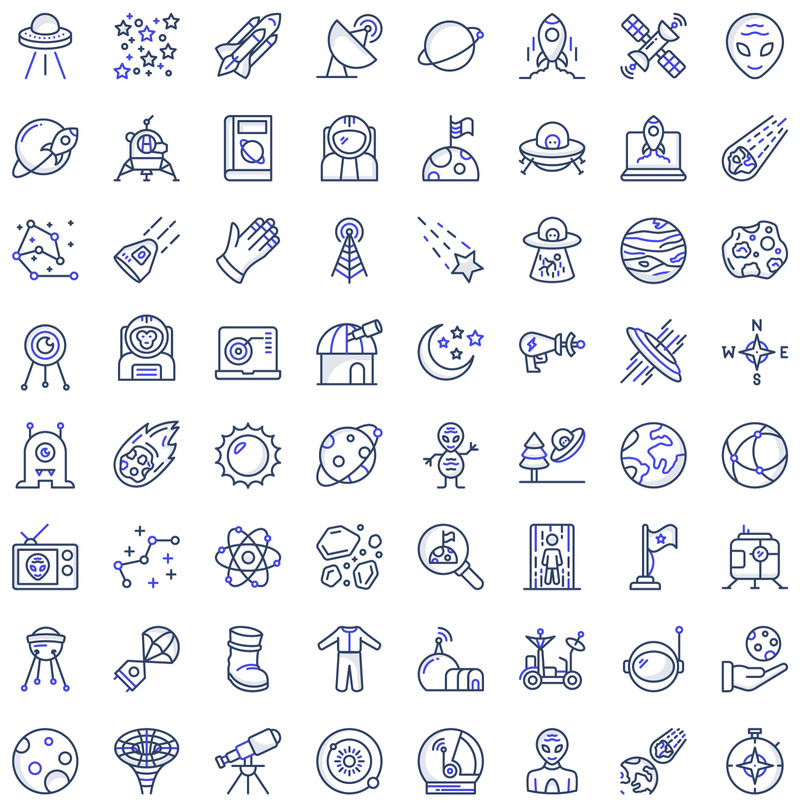 70 rymdfärgade linjeikoner - Features Image 1