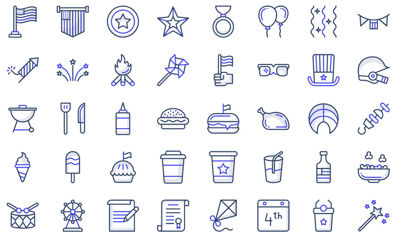 Set van 4 juli gekleurde lijn iconen - Features Image 1
