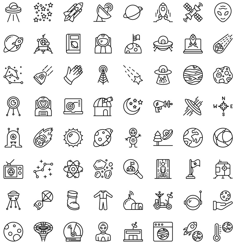 70 rymdfärgade linjeikoner - Features Image 3