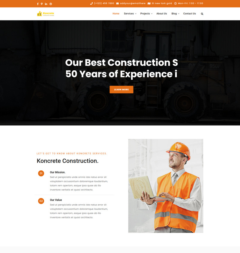 Modello HTML per il servizio di costruzione di Koncrete - Caratteristiche Immagine 1