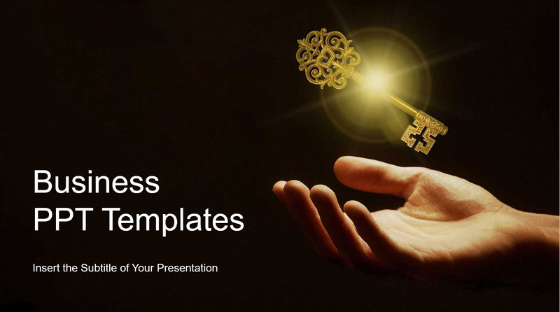 Businessman Golden Key PowerPoint Templates 48 Slides - Features Image 1
