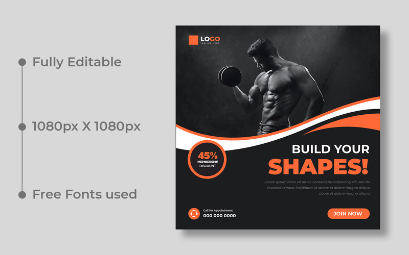 Fitness Gym Social Media Post Template Ver-3 - Features Image 1