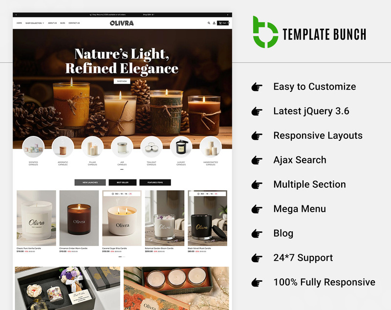 Olivra – Responsivt Shopify-tema för e-handel med ljus - Features Image 1