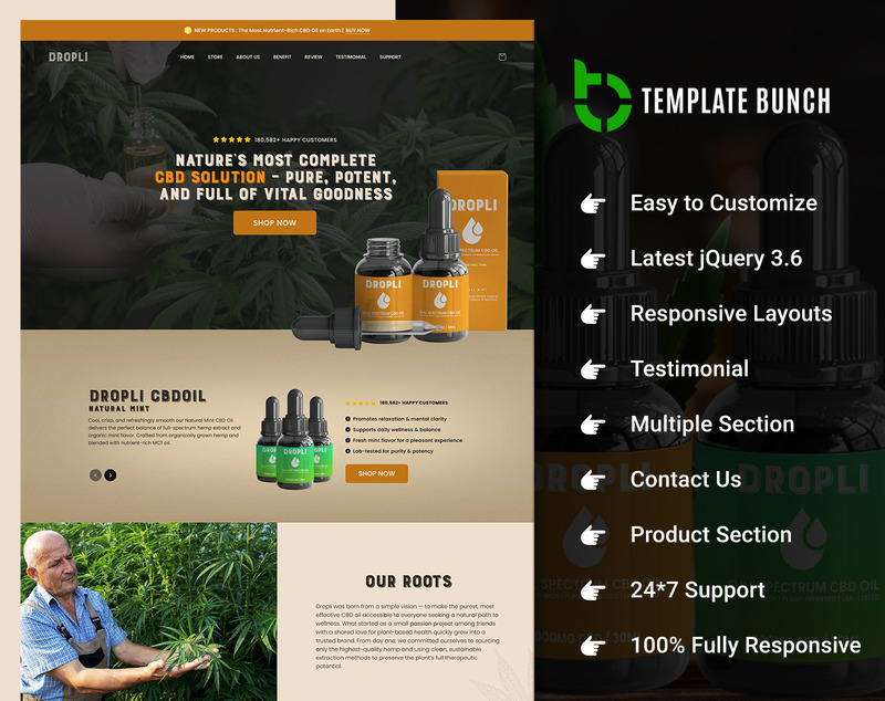 Dropli - Thème Shopify polyvalent pour huile de CBD à produit unique - Caractéristiques de l’image 1