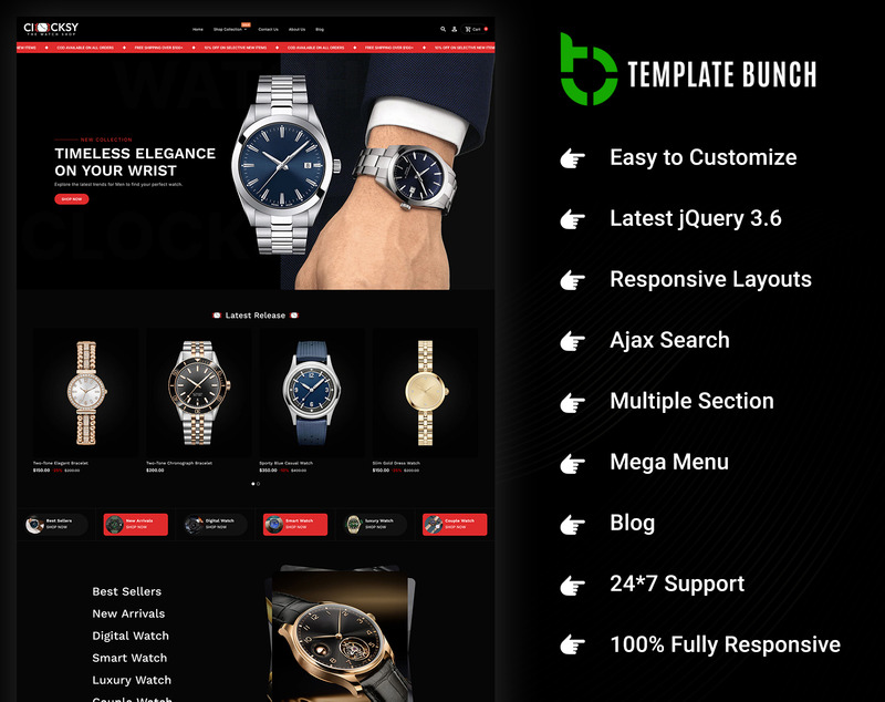 Clocksy - адаптивна тема Shopify для інтернет-комерції від The Watch Shop - Features Image 2