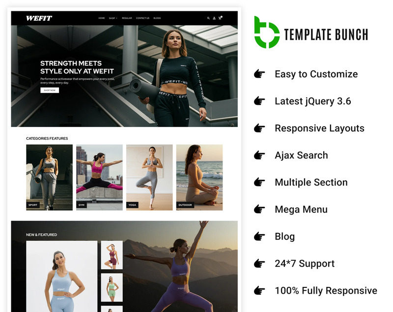 Wefit - responsywny motyw Shopify dla sklepów e-commerce z odzieżą sportową - Obraz funkcji 1