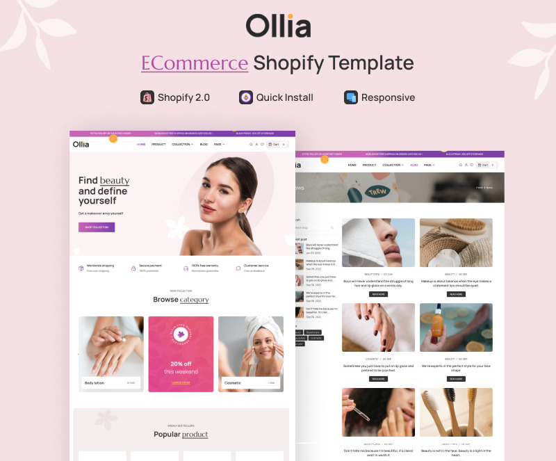 Ollia - Cosmétique et Beauté, Thème Shopify 2.0 pour les soins de santé - Caractéristiques de l’image 1