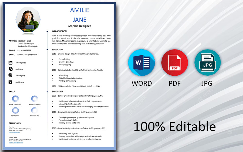 Blue White Elegant & Attractive Printable Resume Template for Graphic Designer - Features Image 1
