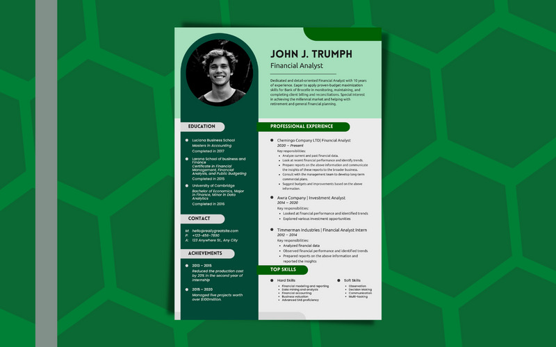 Free Simple Green Professional Detailed Financial Analyst Resume - Features Image 1