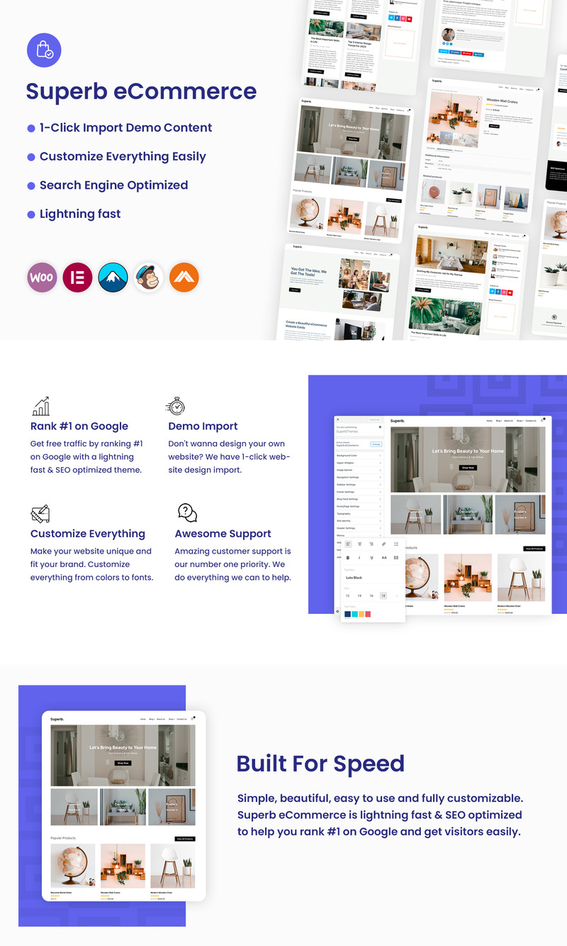 Hervorragender E-Commerce - WordPress-Thema für Wohnkultur und Innenarchitektur - Eigenschaften Bild 1