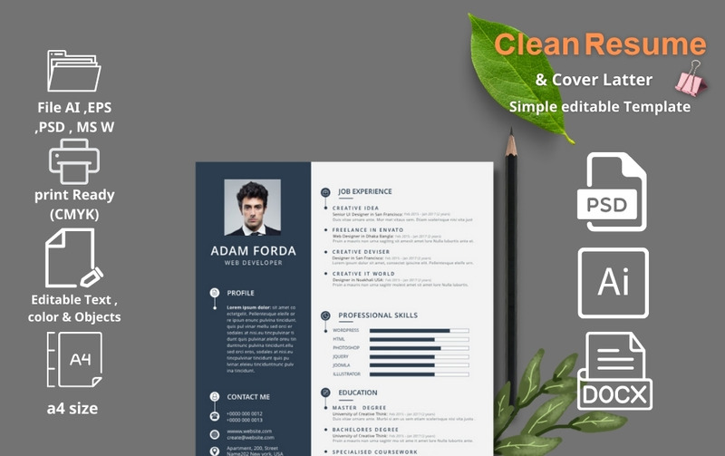 Clean Resume & Cover Latter Simple editable Template. - Features Image 1