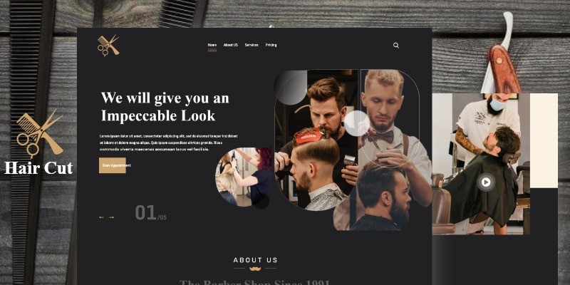 Modello interfaccia utente taglio capelli - Interfaccia utente Adobe XD - Caratteristiche Immagine 1