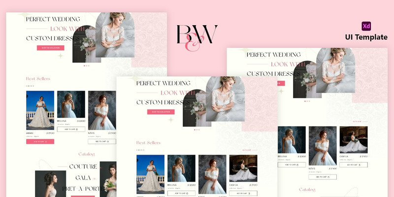 Modello interfaccia utente ABBIGLIAMENTO SPOSA - Interfaccia utente Adobe XD - Caratteristiche Immagine 1
