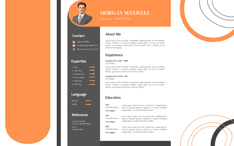 Modelo de Currículo Profissional de Marketing Digital Cinza e Laranja - Features Image 1