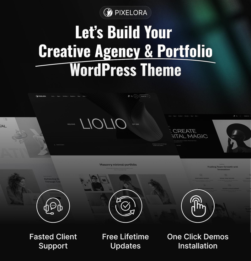 Pixelora – Tema WordPress Elementor per agenzia creativa e portfolio - Caratteristiche Immagine 1