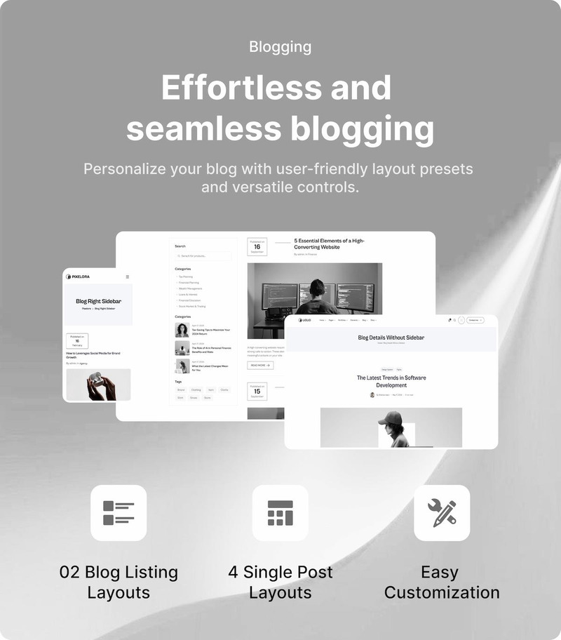 Pixelora – Tema WordPress Elementor per agenzia creativa e portfolio - Caratteristiche Immagine 6