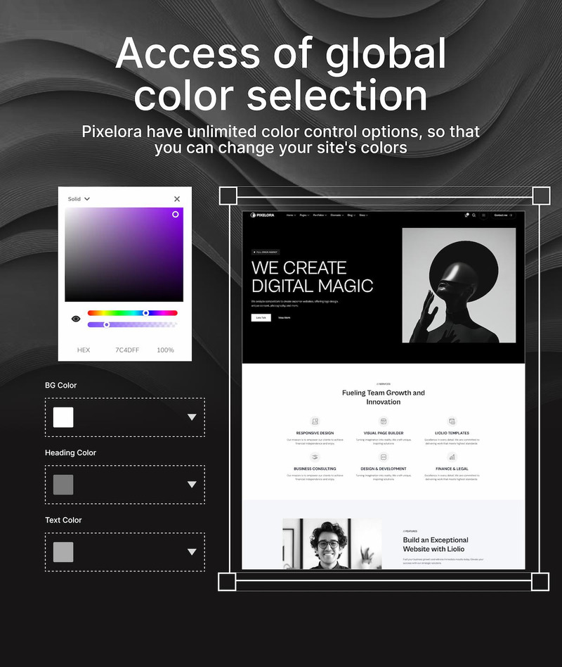 Pixelora – Tema WordPress Elementor per agenzia creativa e portfolio - Caratteristiche Immagine 15