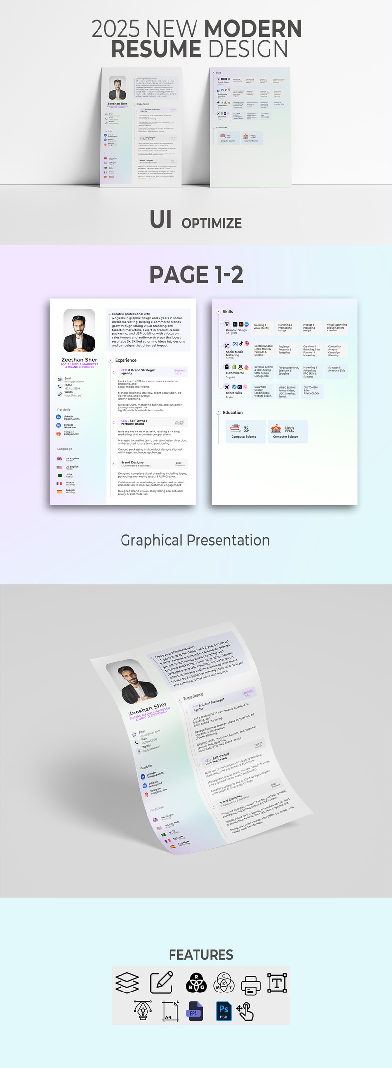 UI Optimize Modern Resume 2025 Design, Minimalistic & graphical Resume 2 page - Features Image 1