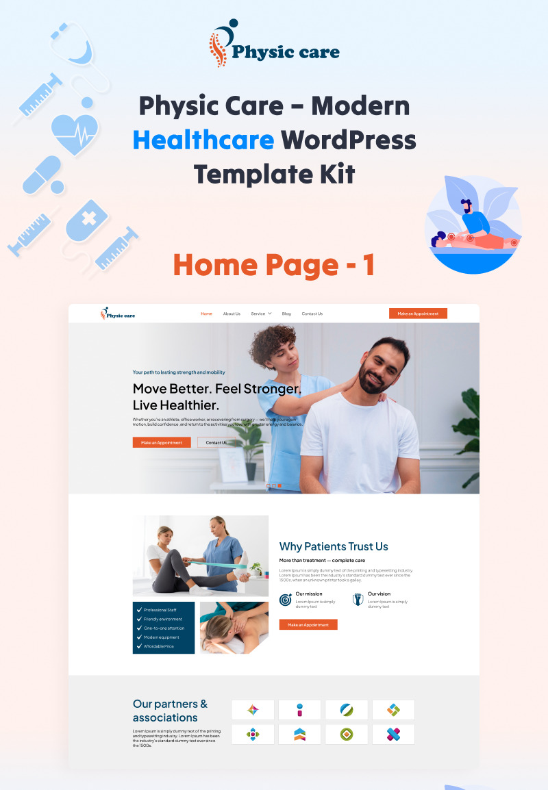 Fysisk vård - Fysioterapi sjukhus WordPress Elementor Template Kit - Features Image 1