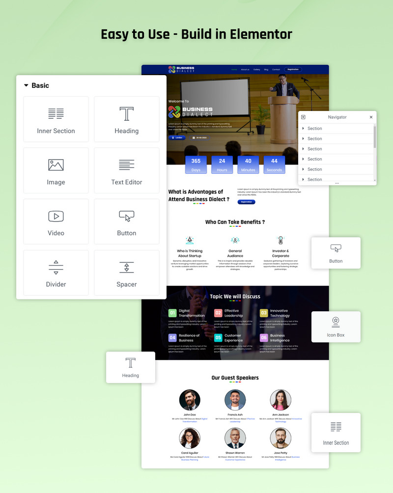 Dialetto aziendale - Kit Elementor del sito Web della conferenza aziendale - Caratteristiche Immagine 5